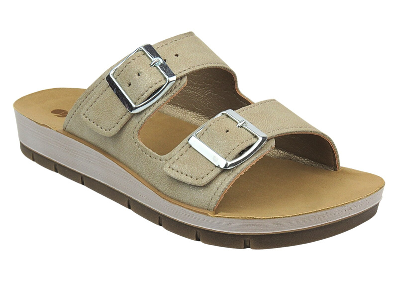 Klapki damskie z klamrami - INBLU PROCIDA, beżowe II GATUNEK