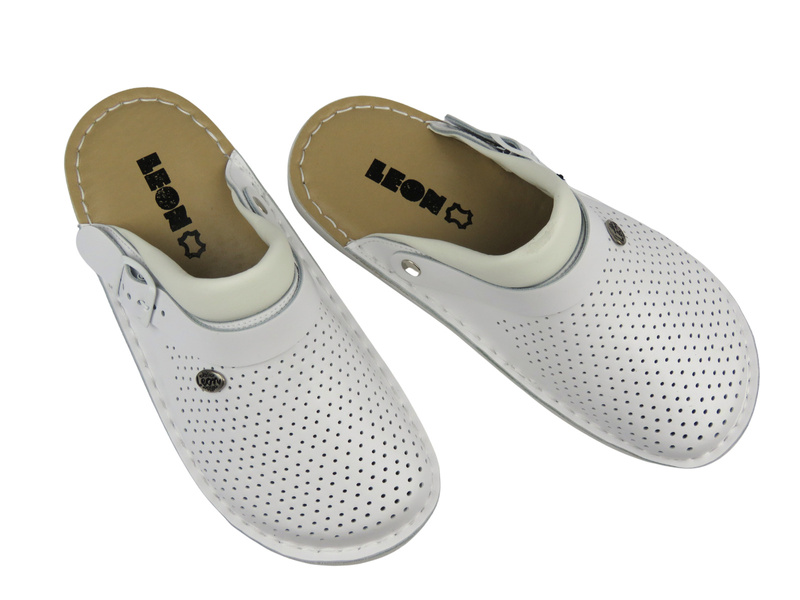 Skórzane Klapki Męskie Leon 300M białe