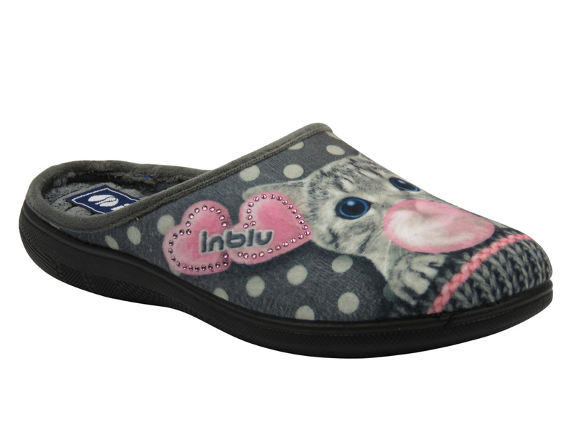 Kapcie damskie z kotkiem szare Inblu EC-93