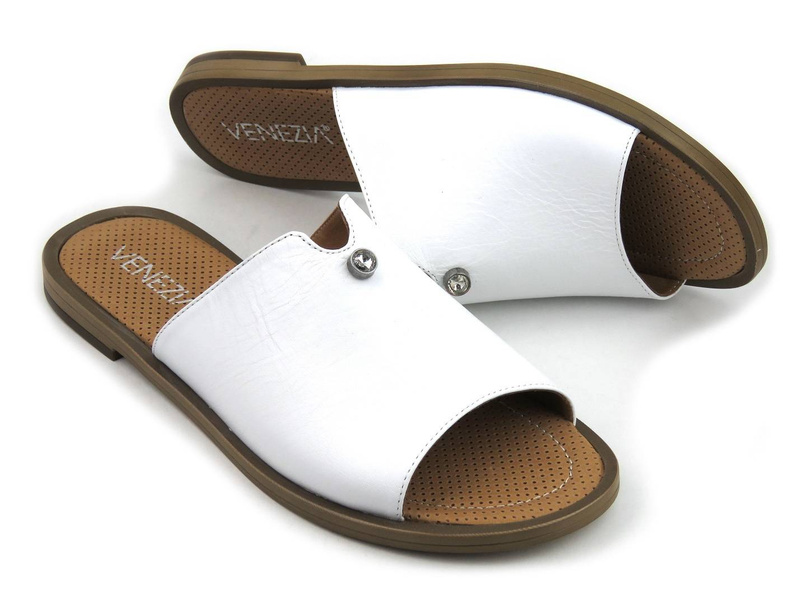 Eleganckie klapki damskie płaskie - VENEZIA SW504, białe