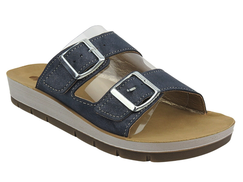 Klapki damskie z klamrami - INBLU PROCIDA, niebieskie - wsuwane