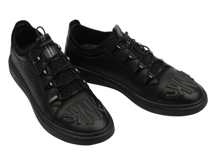 Skórzane buty sportowe męskie czarne JOHN DOUBARE S8016-XT6820-1