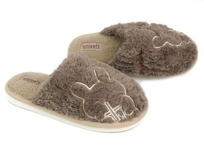 Futerkowe kapcie damskie - Unisoft 23PA11-4866, brązowe