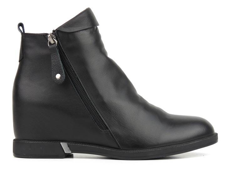 Skórzane botki damskie na koturnie - Venezia 3534 R001, czarne