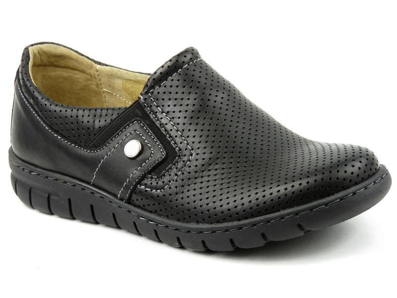 Wygodne półbuty damskie slip on - Helios Komfort 329, czarne