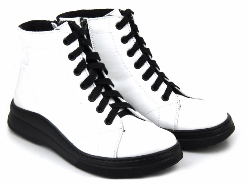 Botki damskie ocieplane filcem - HELIOS Komfort 517, białe