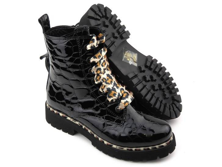 Lakierowane botki, trapery damskie z panterką - PIAZZA 960035-01, czarne
