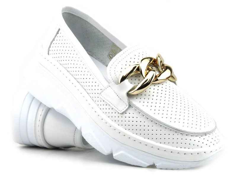 Loafersy, półbuty damskie z łańcuchem - VENEZIA 127100, białe