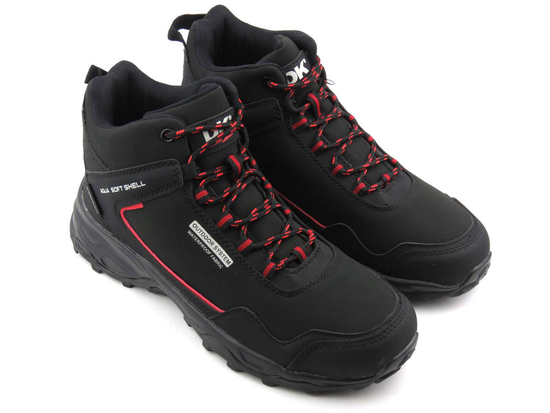 Wysokie trekkingi męskie OUTDOOR DK Aqua Soft Shell 1029, czarne z czerwonym