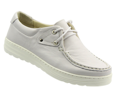 Lekkie, wygodne półbuty damskie z miękkiej skóry naturalnej - Helios Komfort 363, białe
