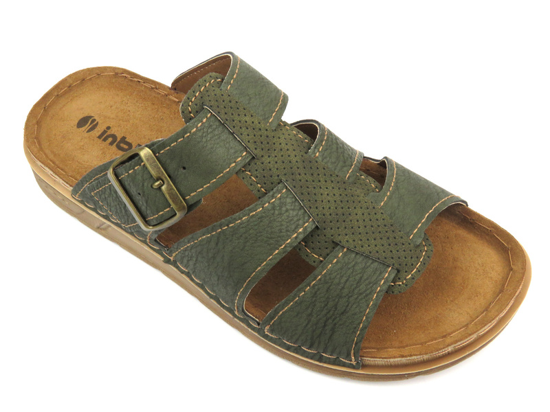 Wygodne klapki męskie na klamrę- INBLU DS-02, zielone