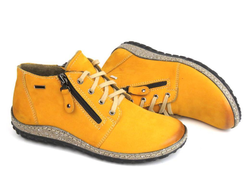 Skórzane botki damskie - Blu 1055, musztardowe