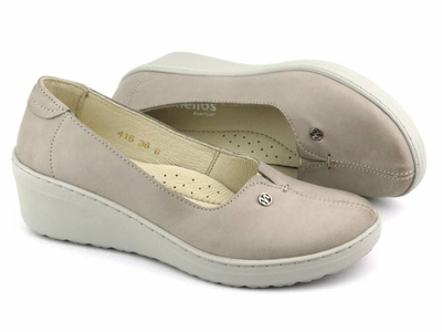 Półbuty damskie na koturnie - Helios Komfort 416, jasnoszare