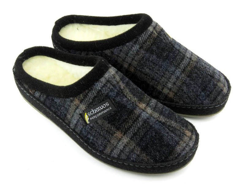 Filcowe kapcie męskie w kratę - SCHAWOS 220200, czarne