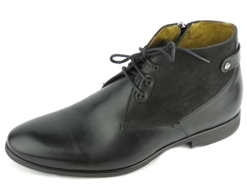 Skórzane trzewiki męskie z suwakiem - Conhpol 4637, czarne