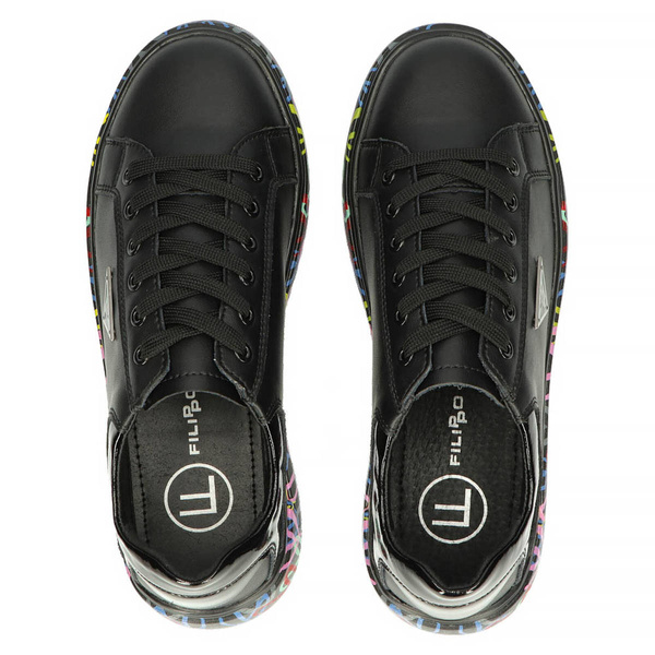 Skórzane sneakersy damskie Filippo DP4480/23, czarne
