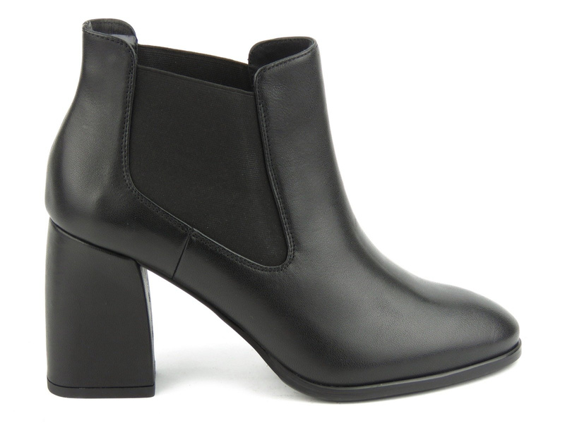 Skórzane sztyblety damskie na szerokim obcasie - Conhpol Bis B3896, czarne