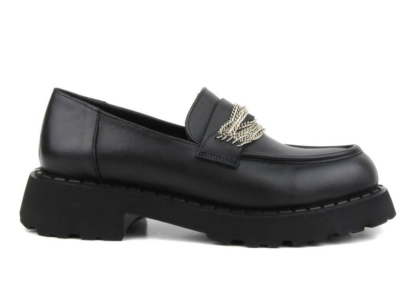 Loafersy damskie z ozdobną cholewką - VENEZIA 00103420D 827, czarne