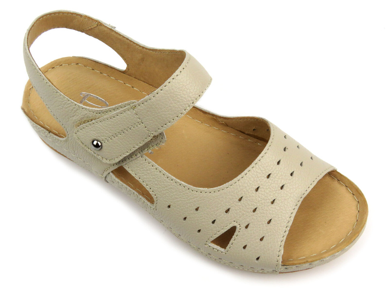 Skórzane sandały damskie na rzep kremowe Pollonus 1515