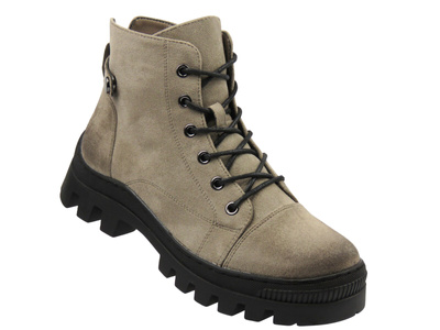 Ocieplane botki damskie - Potocki 25-19317, khaki