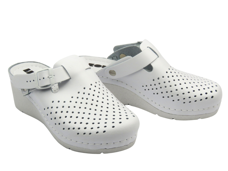 Skórzane Klapki Damskie Leon 1000, białe