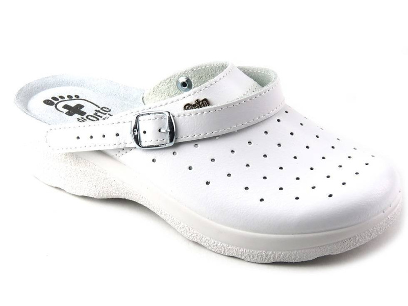 Skórzane klapki damskie sanitarne, lekarskie - Dr Orto 157D002, białe