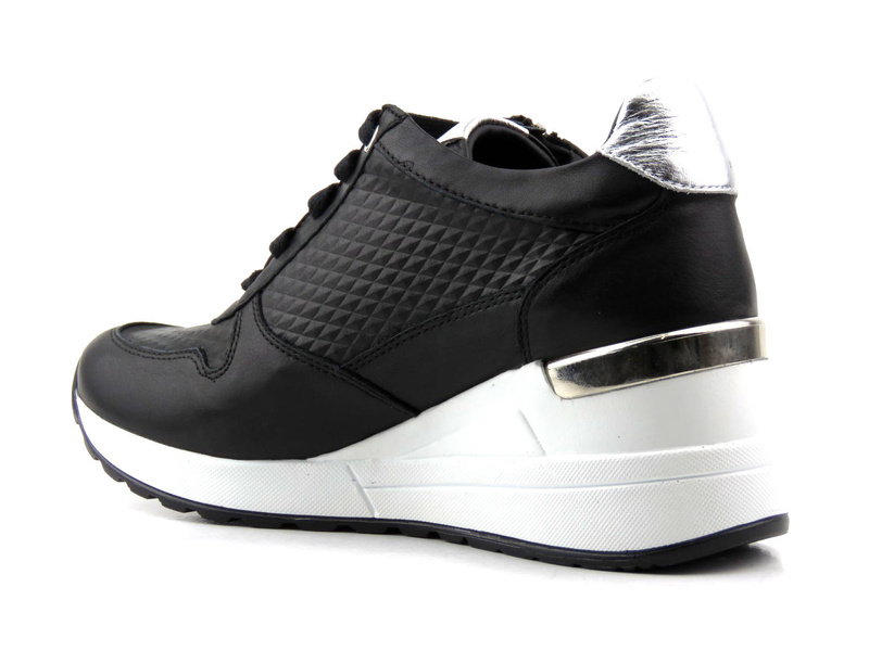 Sneakersy damskie na białym koturnie - VENEZIA 7655104, czarne