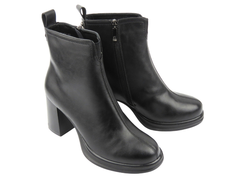 Wygodne eleganckie botki damskie ze skóry naturalnej Cambell 26-12858, czarne