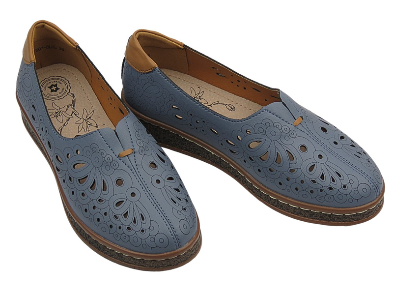 Skórzane Półbuty damskie granatowe Nika Komfort 24PB32-7007