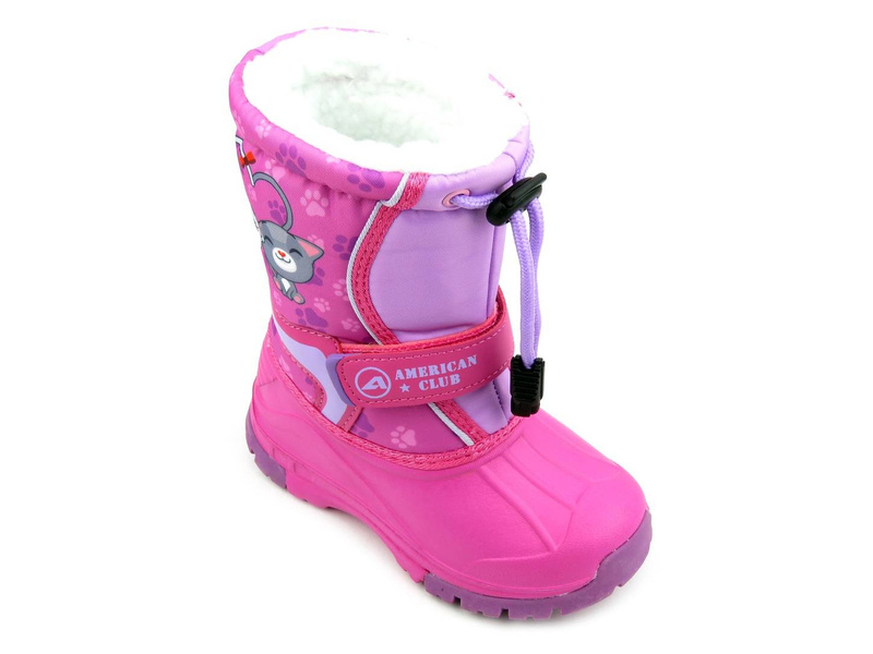 Ciepłe śniegowce dziecięce AMERICAN CLUB CL 08/21, różowe w kotki