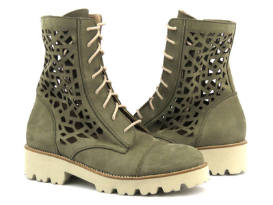 Botki damskie z ażurową cholewką - Eksbut  7F-6983-R64, zielone