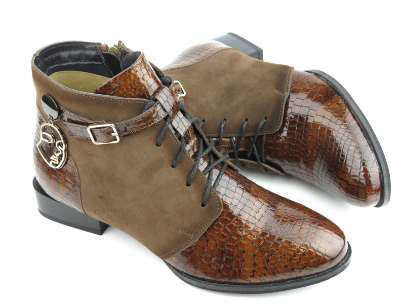 Oryginalne botki damskie na niskim obcasie - MACIEJKA 5743A-02, brązowe