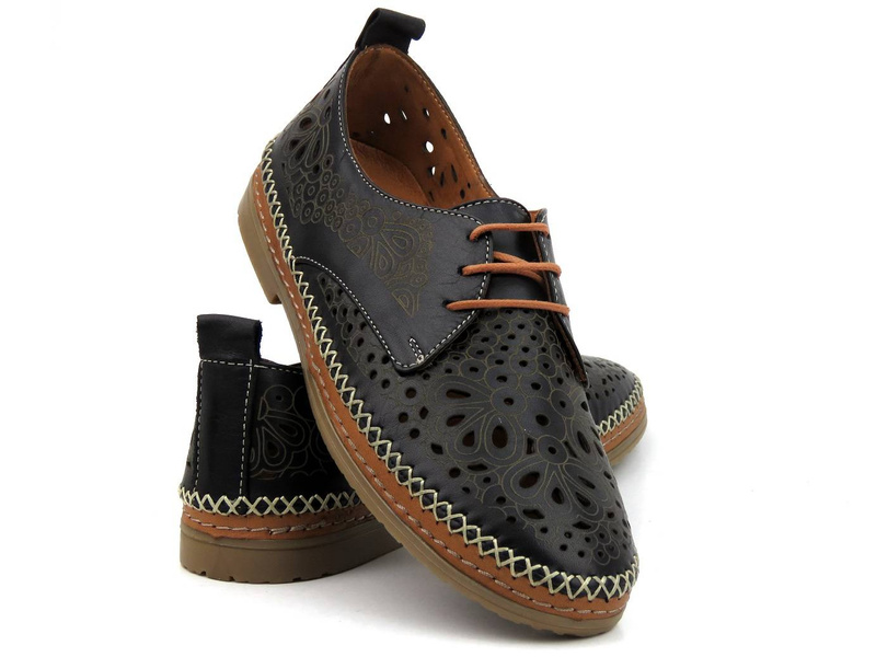 Półbuty damskie z wycięciami - MANITU 850022, czarne