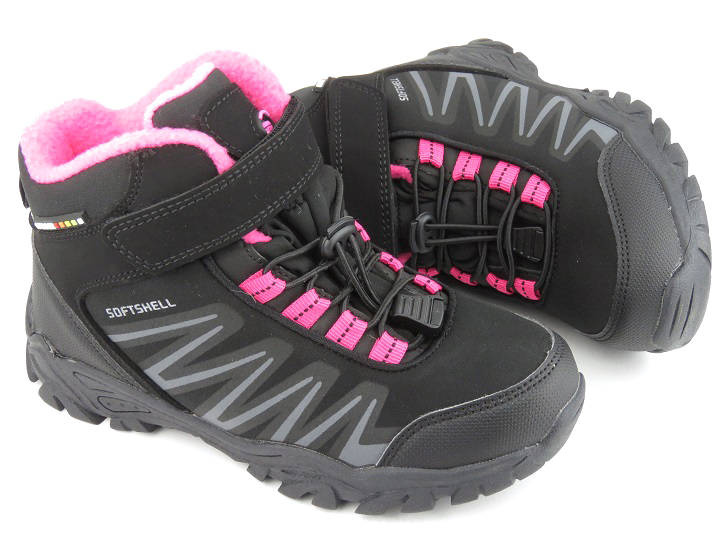 Buty trekkingowe dziecięce / młodzieżowe zimowe  AMERICAN CLUB WT107/22 WT112/22, czarne z fuksją