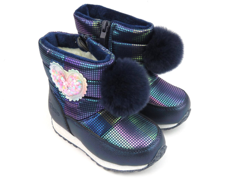 Śniegowce dziecięce z pomponem - WOJTYŁKO 23032, granatowe