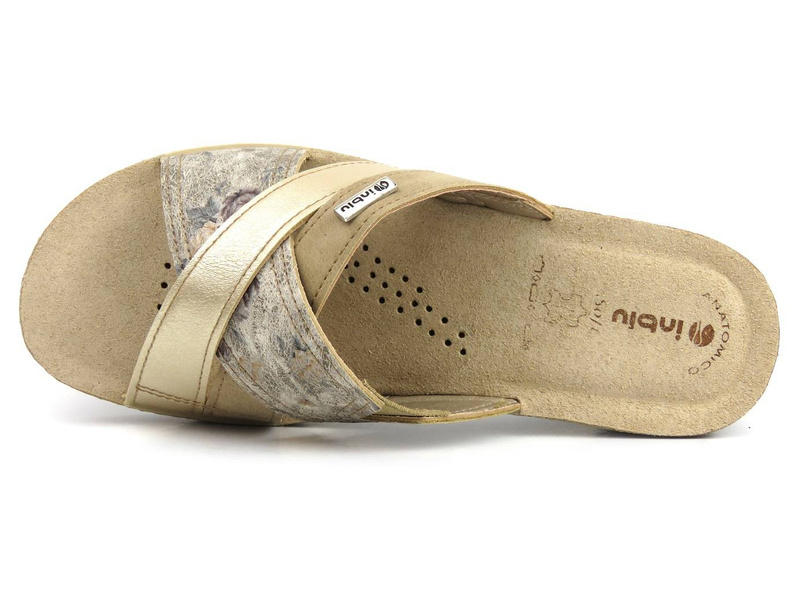 Klapki damskie z trzema paskami - Inblu GL-38, platynowe