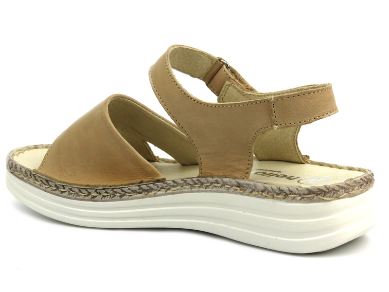 Skórzane sandały damskie ze skrzyżowanymi paskami - HELIOS Komfort 123, jasnobeżowe