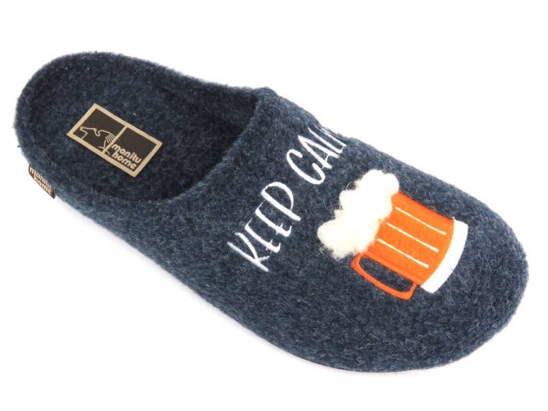 Filcowe kapcie męskie - MANITU 220022-05, granatowe