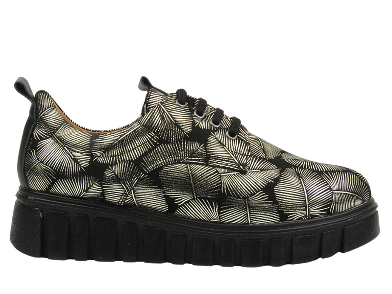 Sneakersy damskie ze skóry naturalnej- VENEZIA R015NUGOOSP047, czarno-złote
