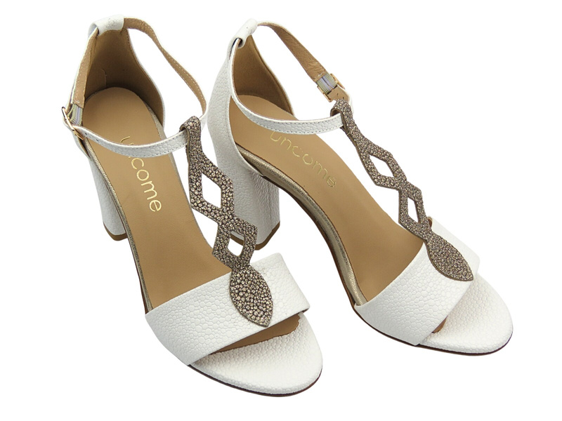 Sandały damskie na efektownym obcasie - UNCOME 40181, białe