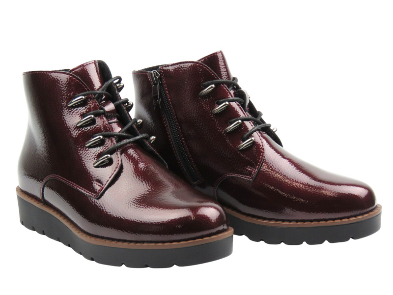 Ocieplane botki damskie - Potocki 25-19360, burgundowe