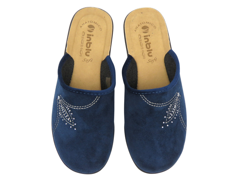 Kapcie damskie z wkładką ze skóry eko granatowe Inblu CF-48