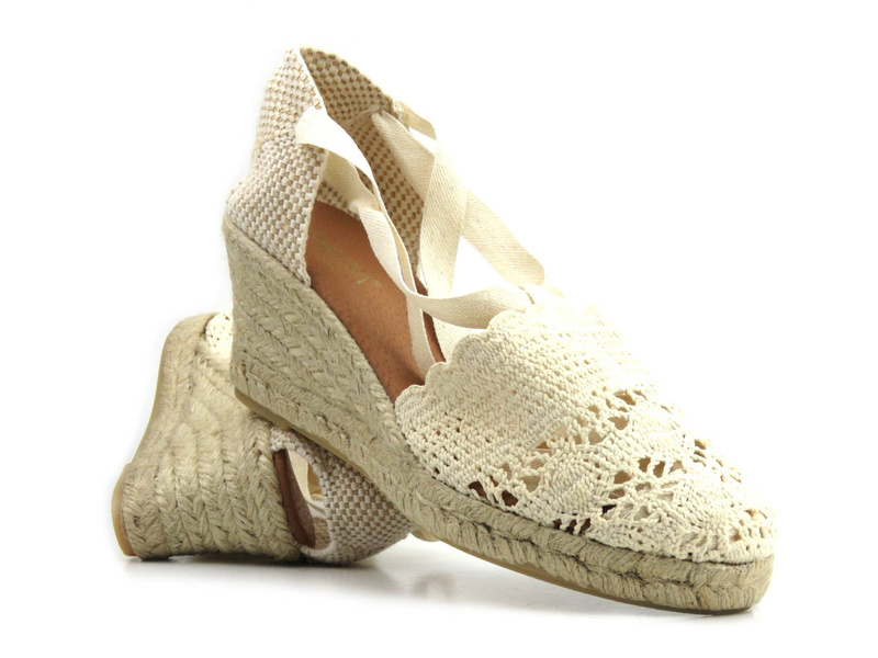 Sandały, espadryle damskie na koturnie - VENEZIA V-502-P, beżowe