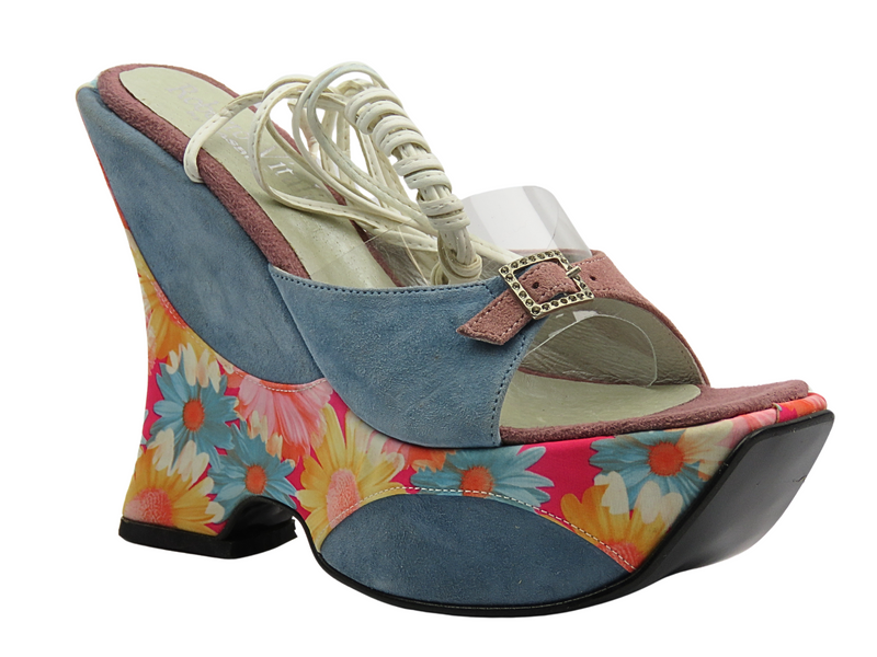 Sandały damskie na koturnie niebieskie Roberto Vitali 332P52