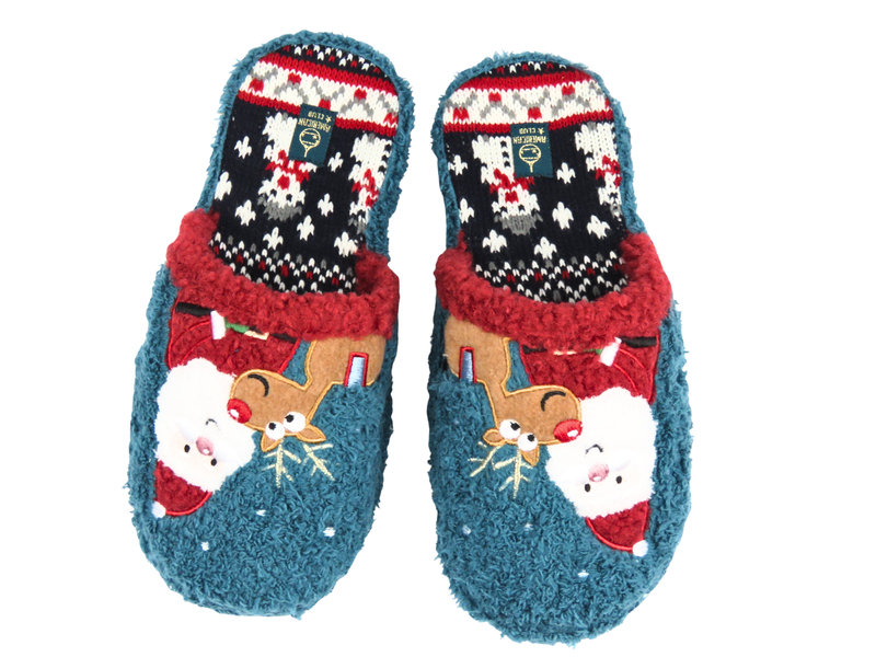 Ciepłe, Świąteczne Kapcie Damskie American Club SL 21/24, turkusowe