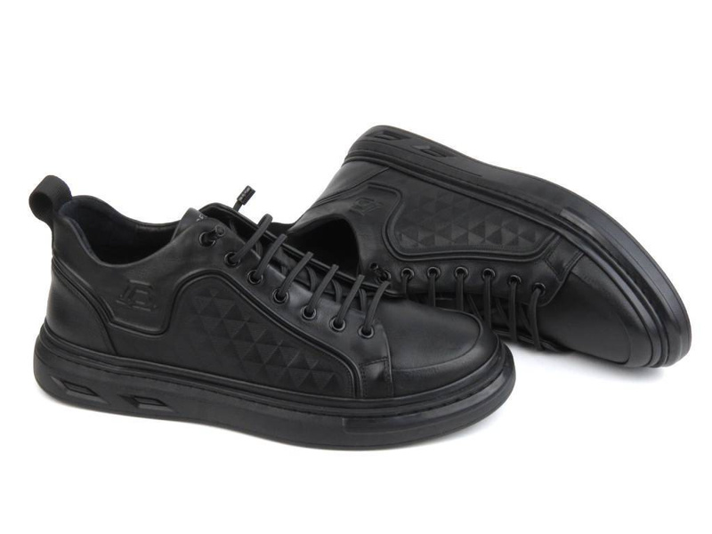 Skórzane sneakersy męskie - JOHN DOUBARE 7VJ01, czarne