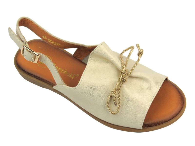 Skórzane sandały damskie - Cambell 25-00657, złote