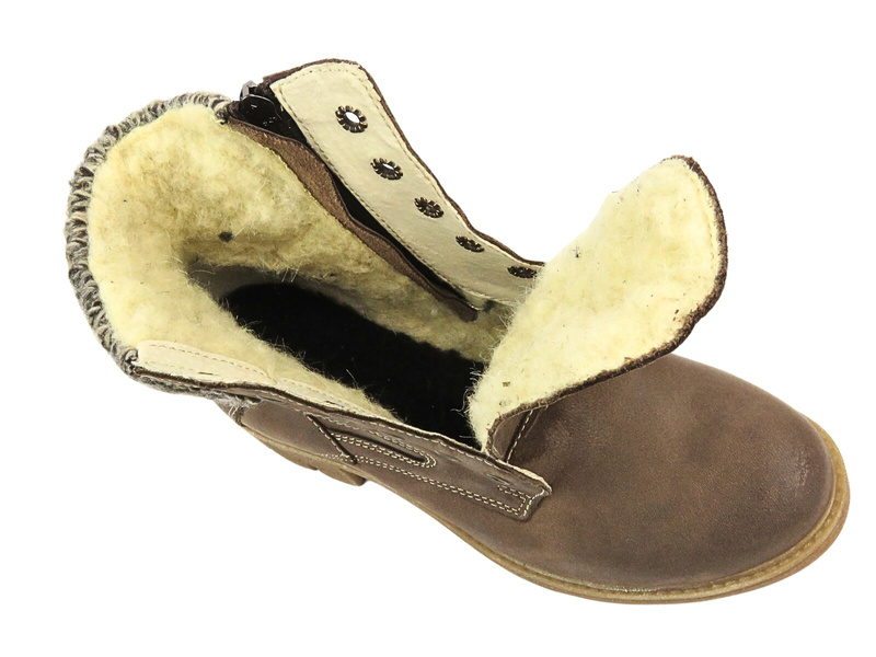 Skórzane Trapery Damskie Helios Komfort 565 Ciemny Beż 2 Sznurowane