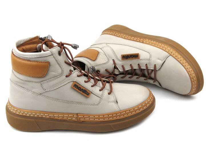 Botki, trzewiki damskie z miękkiej skóry - MANITU 990354-09, beżowe