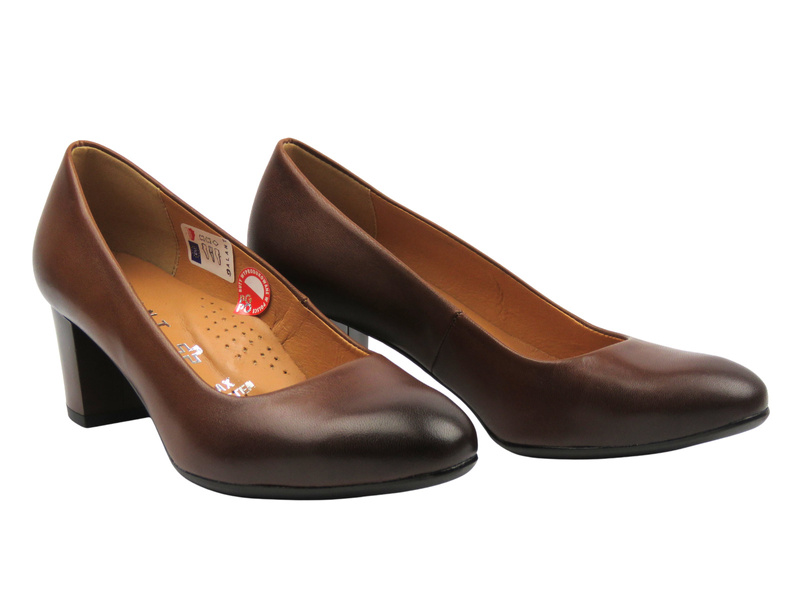 Skórzane czółenka na słupku brązowe Galant 4030